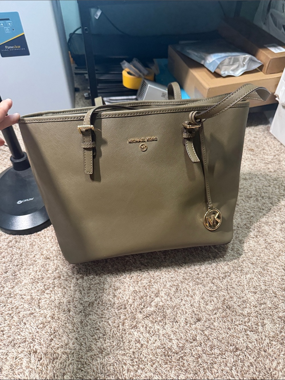 Michael Kors Olive Tote with Gold MK Charm